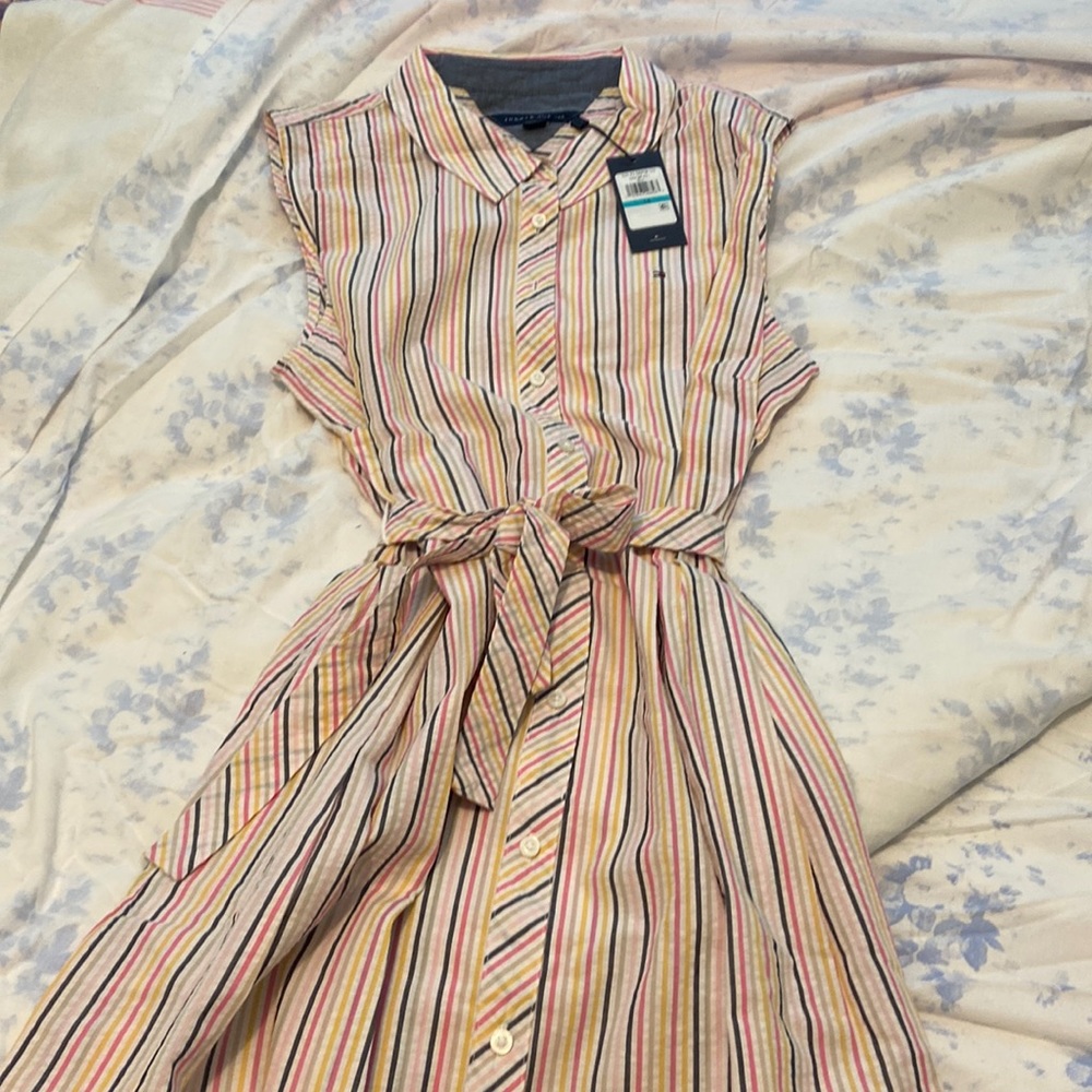 Classic cotton blend shirt dress/belted/not lined